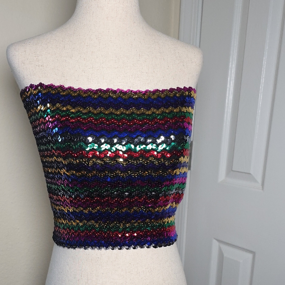 Y2K Vintage Multicolor Sequin Party Disco Tube Top Deadstock w/tags